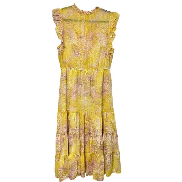 BB DAKOTA STEVE  MADDEN Women's Sleeveless Yellow Printed Chiffon Maxi Dress L - Picture 3 of 7
